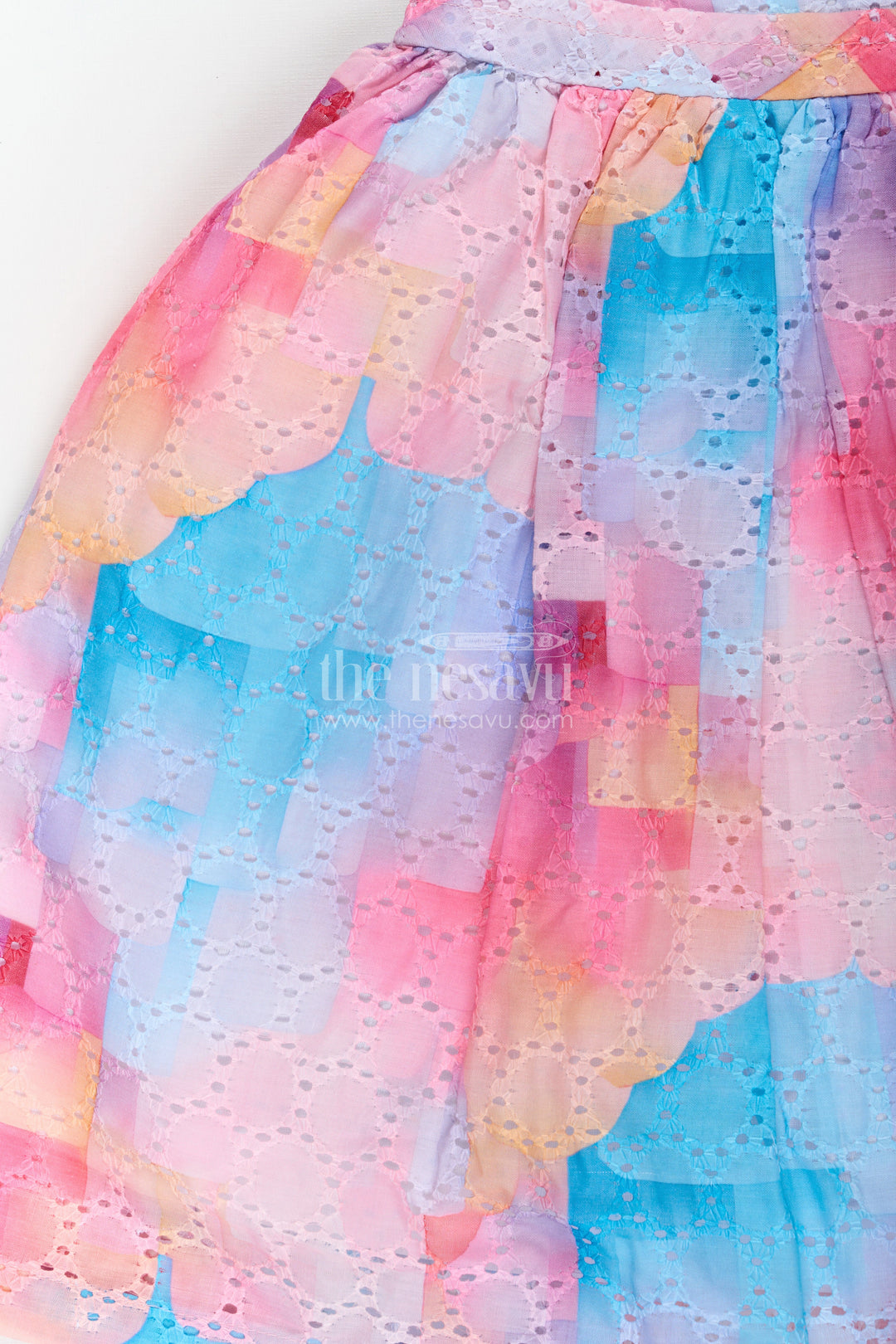 The Nesavu Girls Cotton Frock Girls Frock Princess in Cotton Blended Chikankari with Multicolor Ombre Design and Butterfly Patch Nesavu Girls Frock Princess Cotton Blended Chikankari Multicolor Ombre Butterfly Patch | The Nesavu