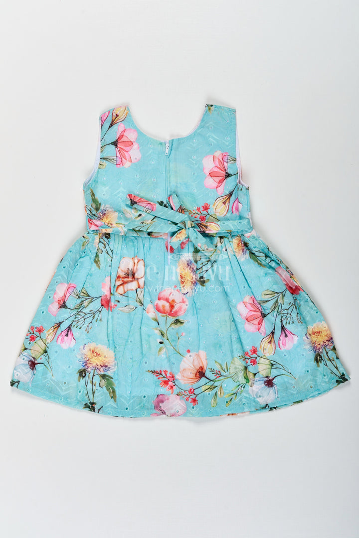 The Nesavu Baby Cotton Frocks Girls Frock with Belt in Hakoba Cotton Featuring Multicolor Floral Print and Elegant Green Hue Nesavu Girls Frock Belt Green Hakoba Cotton Multicolor Floral Print Stylish Comfort | The Nesavu