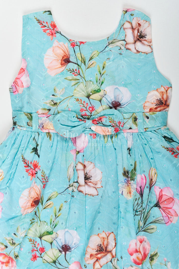 The Nesavu Baby Cotton Frocks Girls Frock with Belt in Hakoba Cotton Featuring Multicolor Floral Print and Elegant Green Hue Nesavu Girls Frock Belt Green Hakoba Cotton Multicolor Floral Print Stylish Comfort | The Nesavu