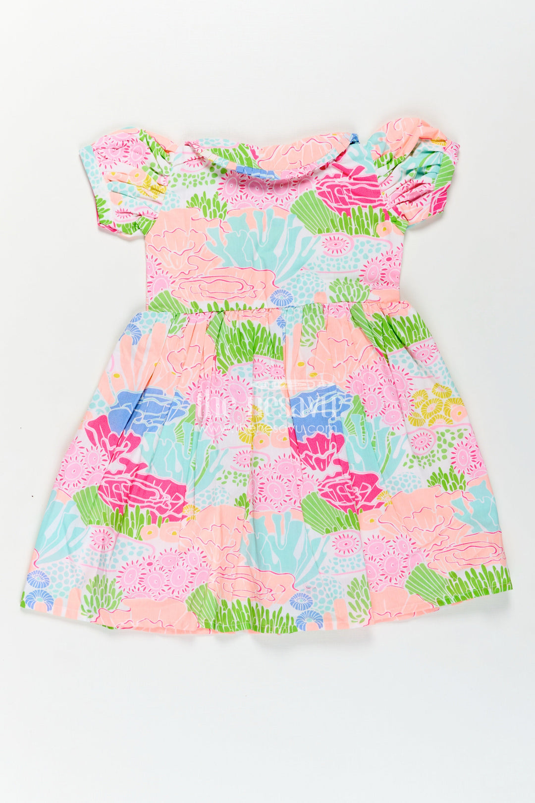 The Nesavu Girls Cotton Frock Girls Frocks Cotton Dress with Bright Digital Print and Colorful Ruffle Collar for Everyday Style Nesavu Girls Cotton Frock Vibrant Digital Prints Puff Sleeves Comfortable Everyday Fashion | The Nesavu