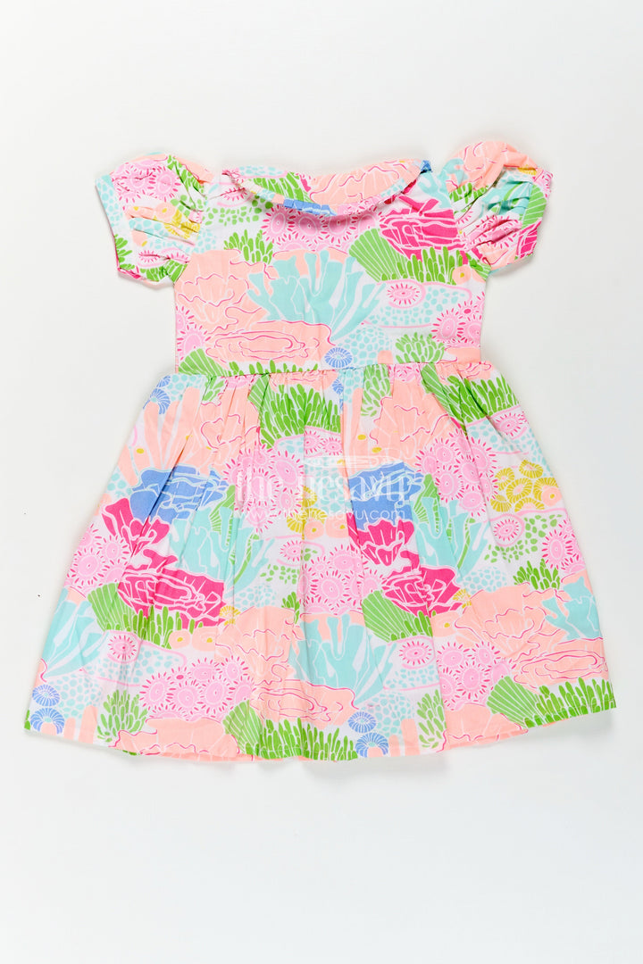 The Nesavu Girls Cotton Frock Girls Frocks Cotton Dress with Bright Digital Print and Colorful Ruffle Collar for Everyday Style Nesavu Girls Cotton Frock Vibrant Digital Prints Puff Sleeves Comfortable Everyday Fashion | The Nesavu