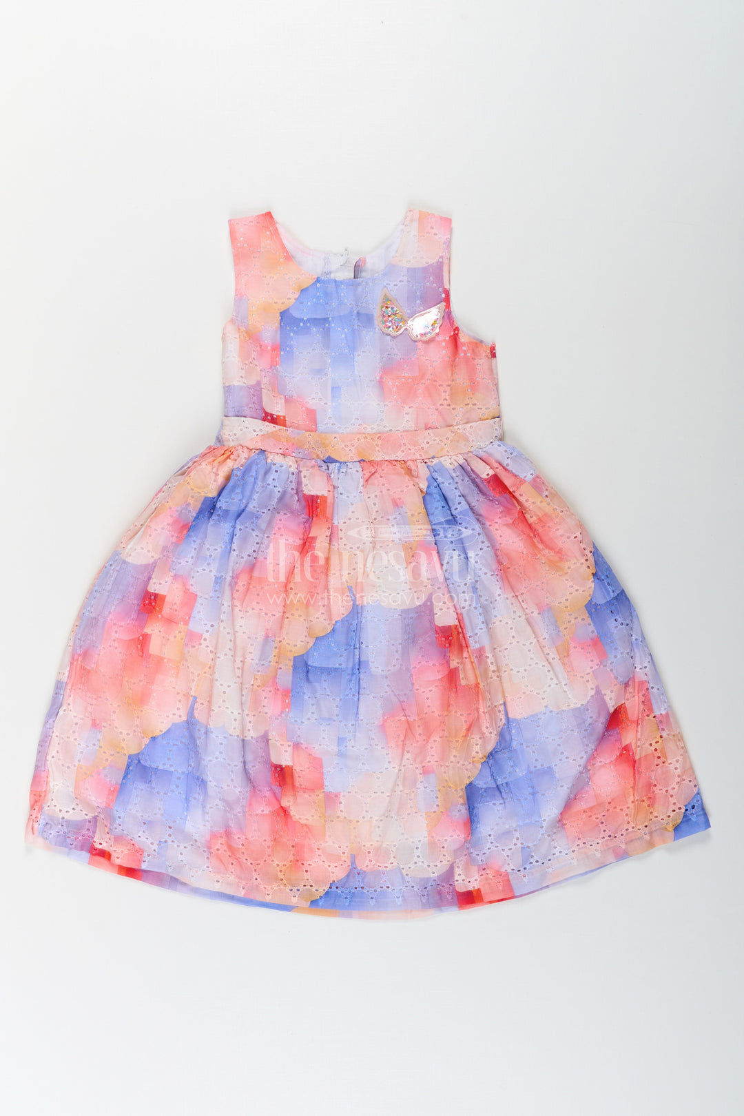 The Nesavu Girls Cotton Frock Girls Frocks for Photoshoot in Cotton Blended Chikankari with Vibrant Digital Print and Butterfly Appliqué Nesavu 20 (3Y) / Multicolor GFC1653B-20 Girls Frocks Photoshoot Cotton Blended Chikankari Digital Print Butterfly Appliqu | The Nesavu