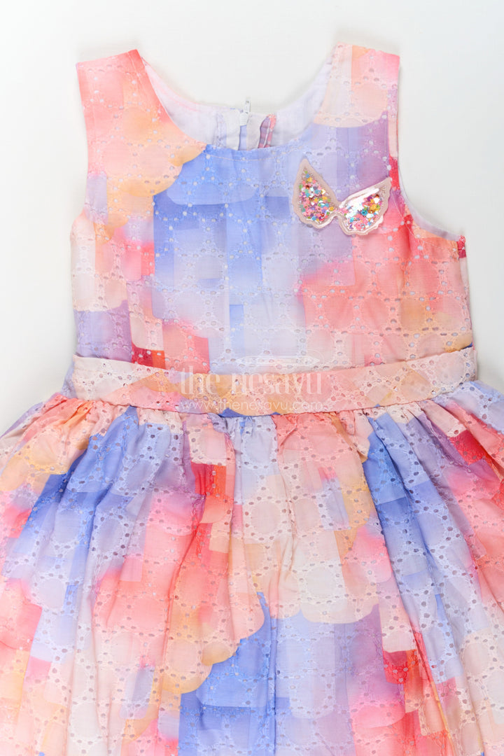 The Nesavu Girls Cotton Frock Girls Frocks for Photoshoot in Cotton Blended Chikankari with Vibrant Digital Print and Butterfly Appliqué Nesavu Girls Frocks Photoshoot Cotton Blended Chikankari Digital Print Butterfly Appliqu | The Nesavu