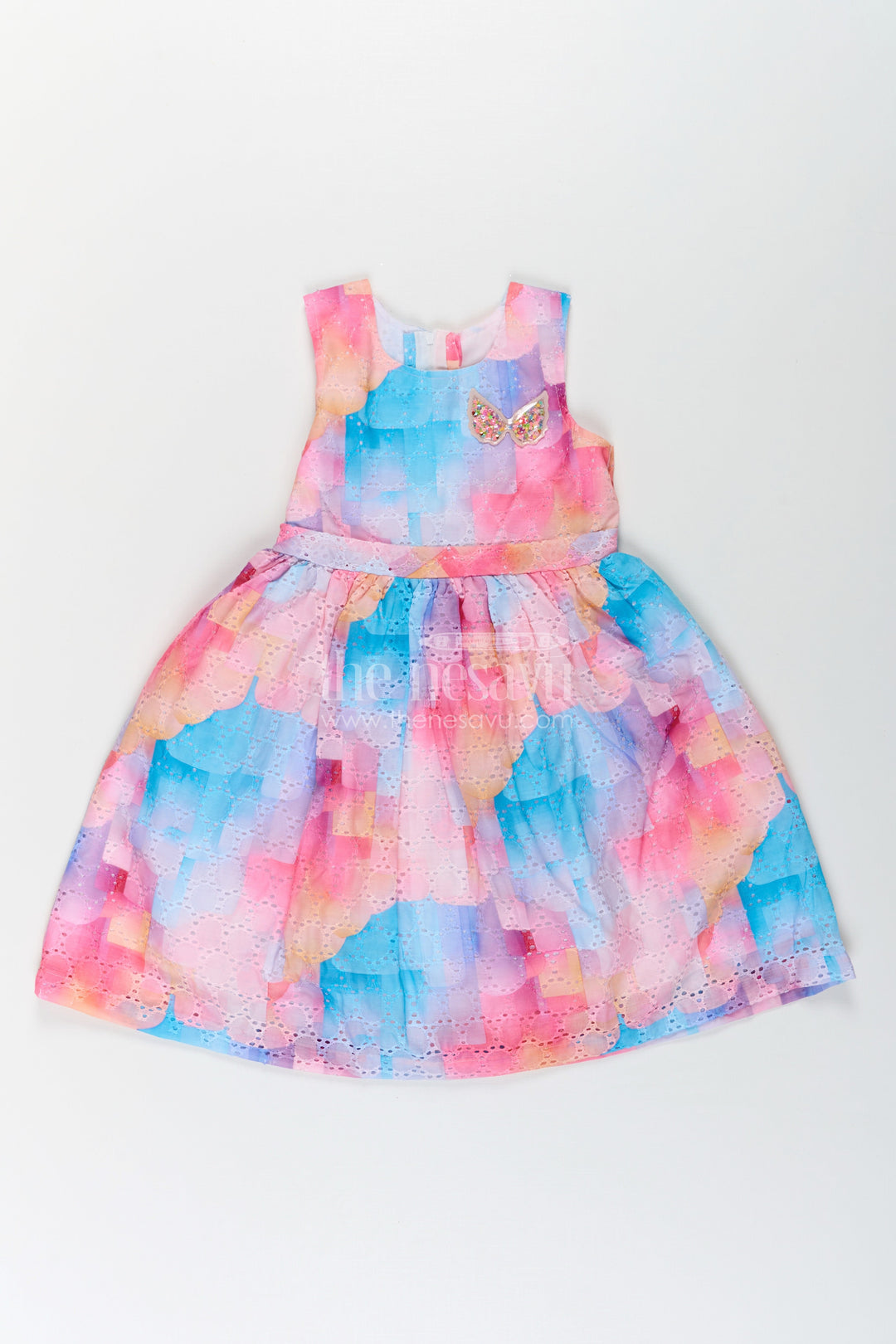 The Nesavu Girls Cotton Frock Girls Frocks for Photoshoot in Cotton Blended Chikankari with Vibrant Digital Print and Butterfly Appliqué Nesavu Nesavu Girls Frocks Photoshoot Cotton Blended Chikankari Digital Print Butterfly Appliqu