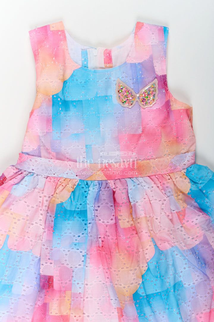 The Nesavu Girls Cotton Frock Girls Frocks for Photoshoot in Cotton Blended Chikankari with Vibrant Digital Print and Butterfly Appliqué Nesavu Nesavu Girls Frocks Photoshoot Cotton Blended Chikankari Digital Print Butterfly Appliqu