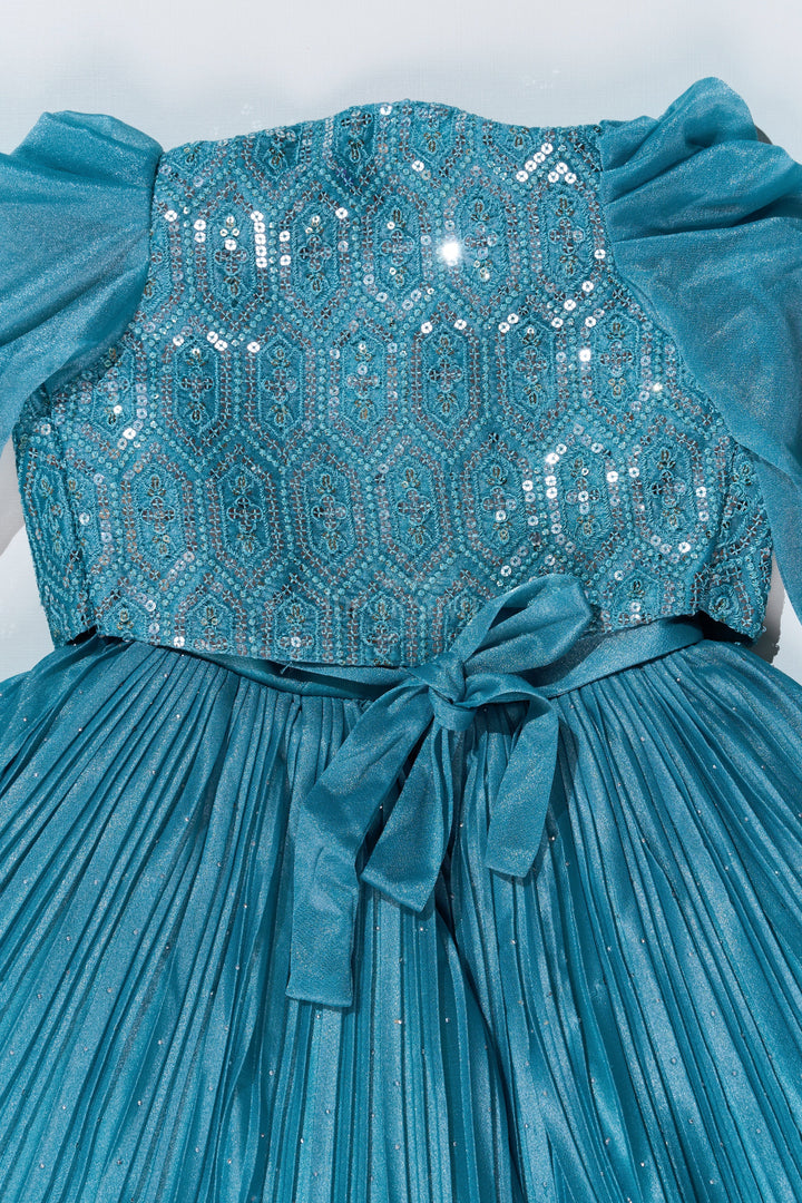 The Nesavu Silk Party Frock Girls Full Frock Dress for Reception with Sequin Jacket and Pleated Flared Skirt for a Grand Look Nesavu Girls Full Frock Dress Reception Sequin Jacket Pleated Flared Skirt | The Nesavu
