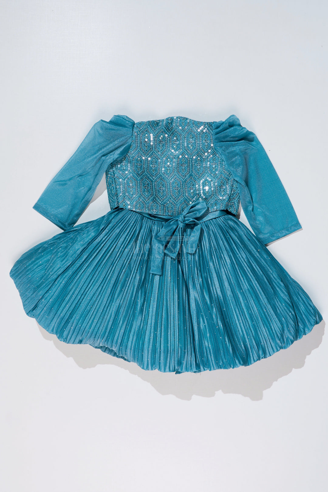 The Nesavu Silk Party Frock Girls Full Frock Dress for Reception with Sequin Jacket and Pleated Flared Skirt for a Grand Look Nesavu Girls Full Frock Dress Reception Sequin Jacket Pleated Flared Skirt | The Nesavu
