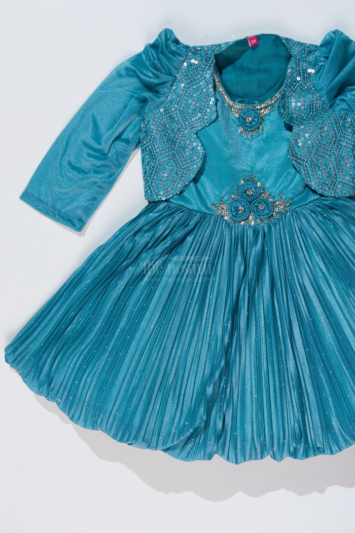 The Nesavu Silk Party Frock Girls Full Frock Dress for Reception with Sequin Jacket and Pleated Flared Skirt for a Grand Look Nesavu Girls Full Frock Dress Reception Sequin Jacket Pleated Flared Skirt | The Nesavu