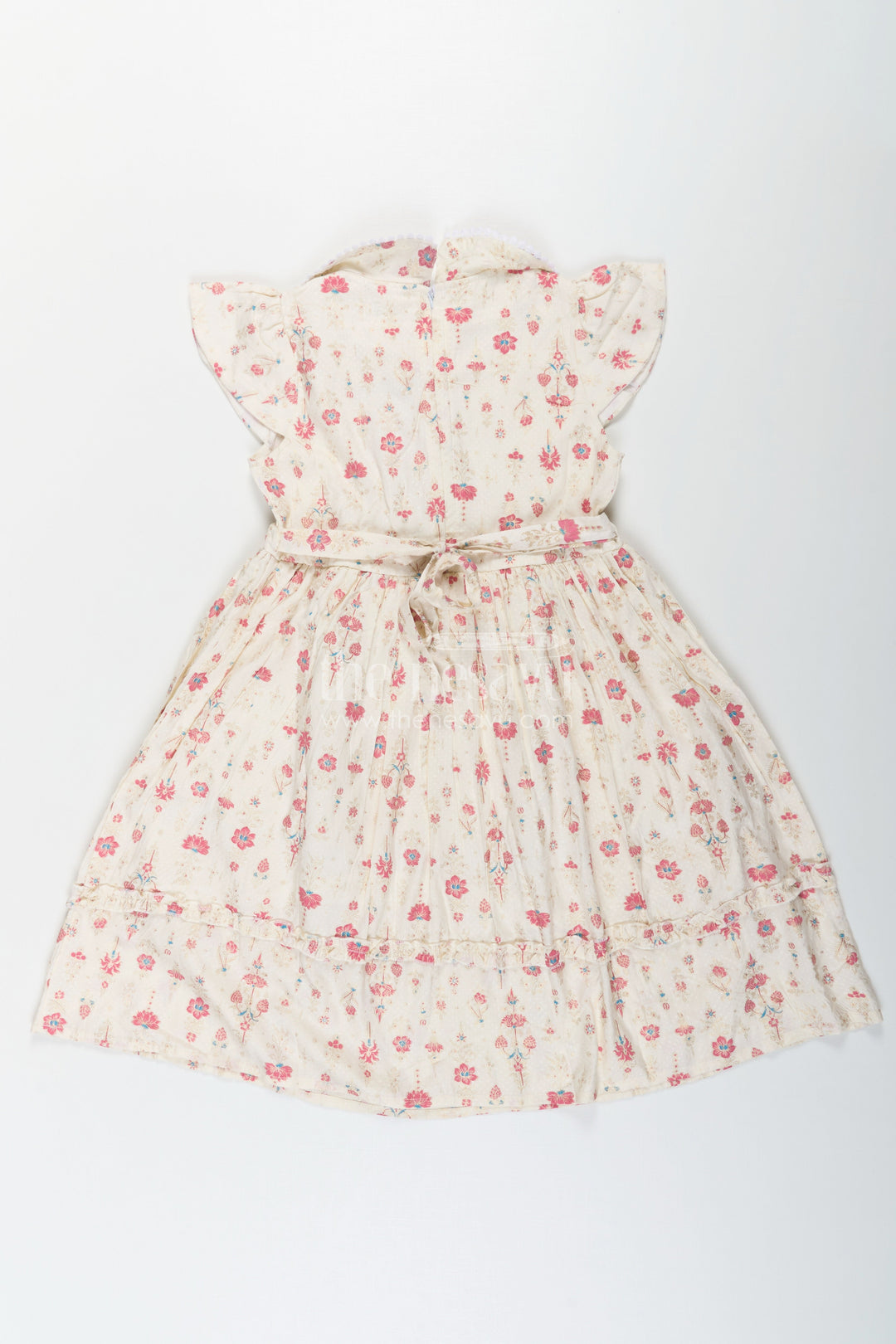 The Nesavu Girls Cotton Frock Girls Full Frock in Cream Rayon with Floral Digital Print and Ruffled Sleeves for Comfortable Wear Nesavu Girls Full Frock Cream Rayon Floral Digital Print Flutter Sleeves | The Nesavu