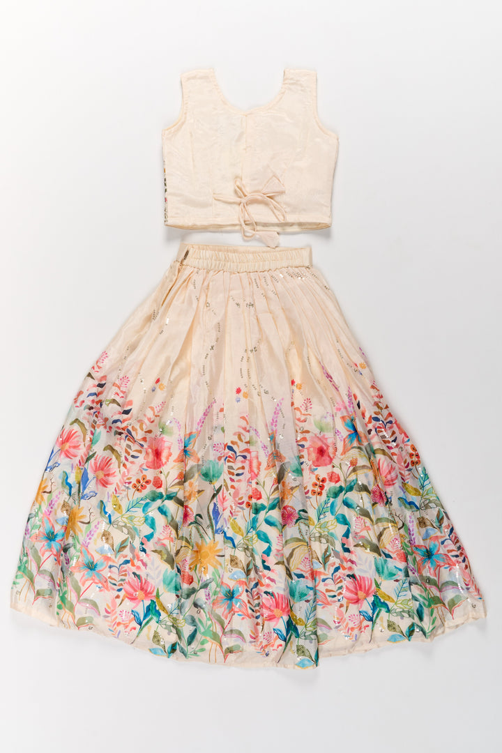 The Nesavu Girls Lehenga Choli Girls Georgette Embroidered Party Wear Lehenga with Floral Printed Skirt Nesavu Girls Party Wear Georgette Lehenga Floral Prints Embroidery | The Nesavu