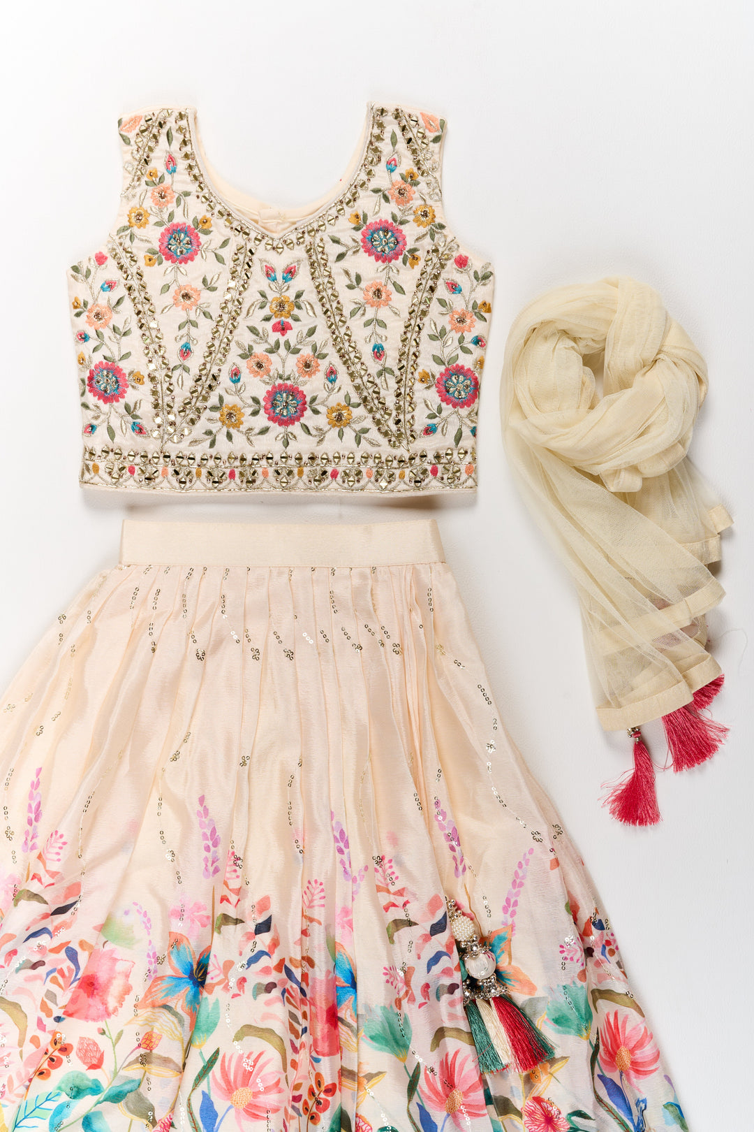 The Nesavu Girls Lehenga Choli Girls Georgette Embroidered Party Wear Lehenga with Floral Printed Skirt Nesavu Girls Party Wear Georgette Lehenga Floral Prints Embroidery | The Nesavu