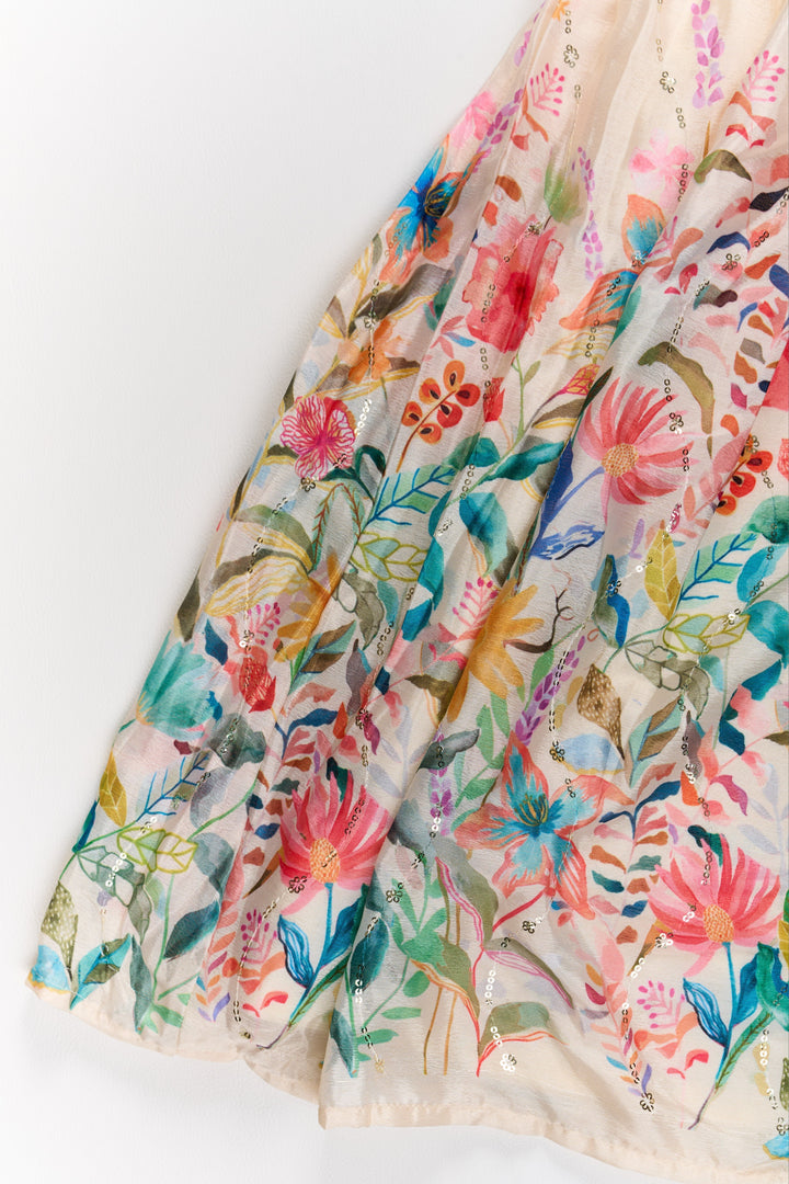 The Nesavu Girls Lehenga Choli Girls Georgette Embroidered Party Wear Lehenga with Floral Printed Skirt Nesavu Girls Party Wear Georgette Lehenga Floral Prints Embroidery | The Nesavu