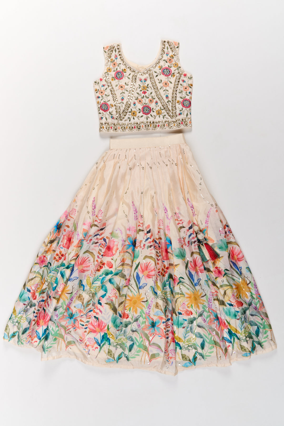 The Nesavu Girls Lehenga Choli Girls Georgette Embroidered Party Wear Lehenga with Floral Printed Skirt Nesavu Girls Party Wear Georgette Lehenga Floral Prints Embroidery | The Nesavu