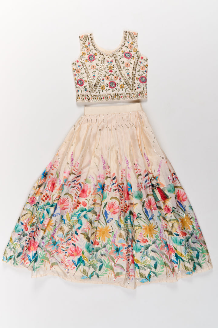 The Nesavu Girls Lehenga Choli Girls Georgette Embroidered Party Wear Lehenga with Floral Printed Skirt Nesavu Girls Party Wear Georgette Lehenga Floral Prints Embroidery | The Nesavu