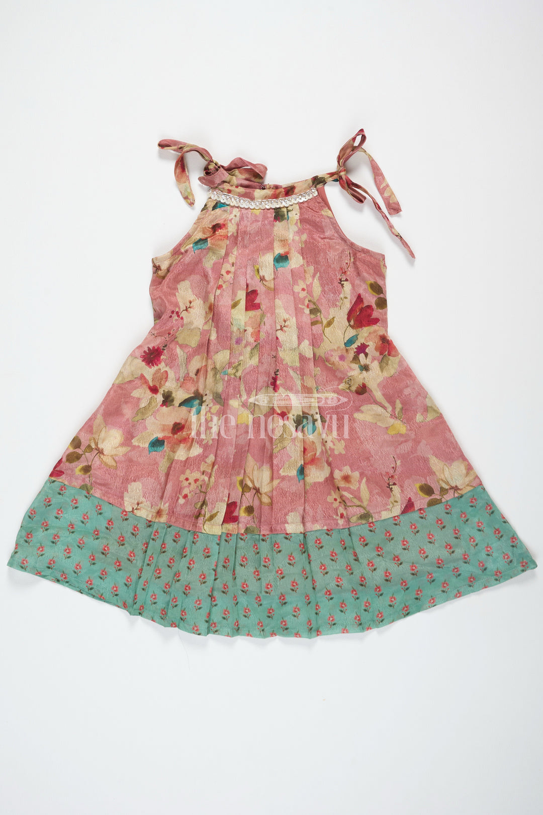 The Nesavu Girls Cotton Frock Girls Georgette Floral Frock with Printed Hem and Sleeveless Style in Vibrant Flower Design Frock Look Nesavu 22 (4Y) / Pink GFC1436A-22 Nesavu Girls Floral Georgette Frock Printed Hemline Stylish flower design frock Silhouette