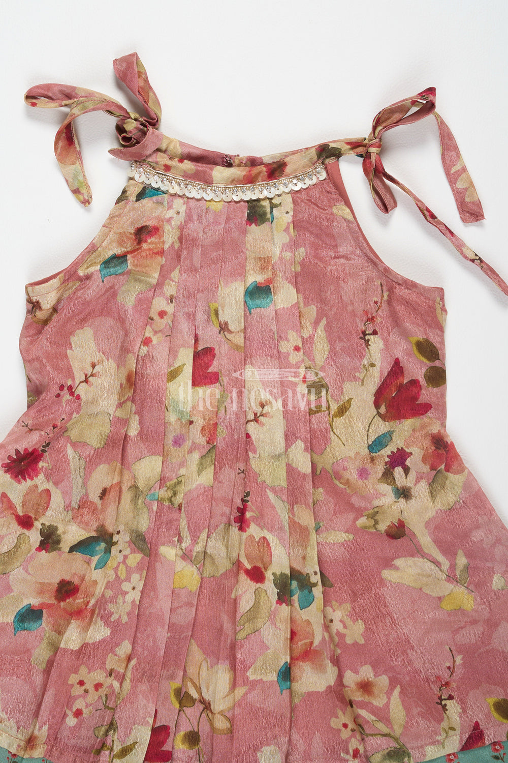 The Nesavu Girls Cotton Frock Girls Georgette Floral Frock with Printed Hem and Sleeveless Style in Vibrant Flower Design Frock Look Nesavu Nesavu Girls Floral Georgette Frock Printed Hemline Stylish flower design frock Silhouette