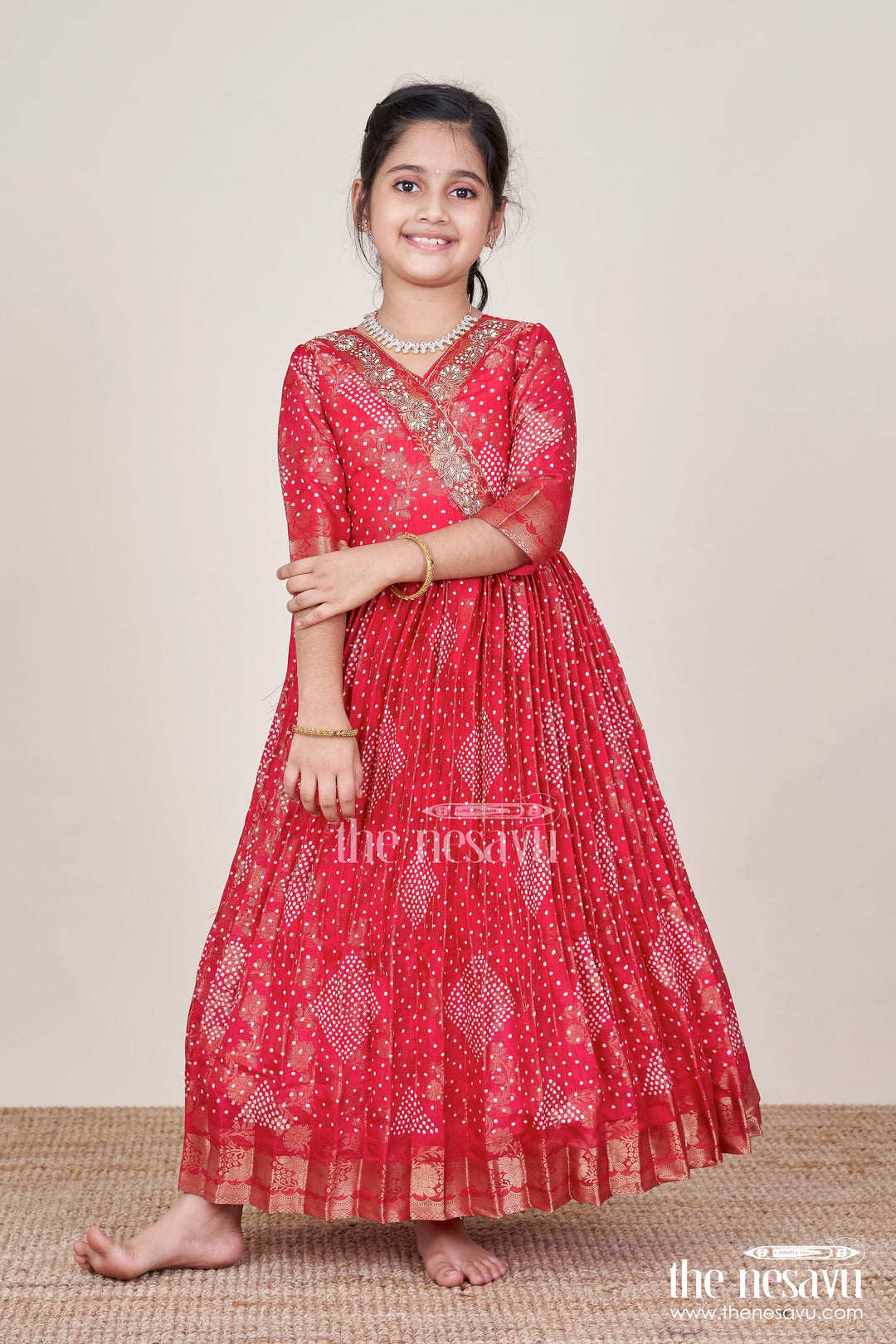 The Nesavu Girls Party Gown Girls Georgette Gown for Festive Weddings and Parties Nesavu Nesavu girls jacquard georgette gown weddings festive celebrations