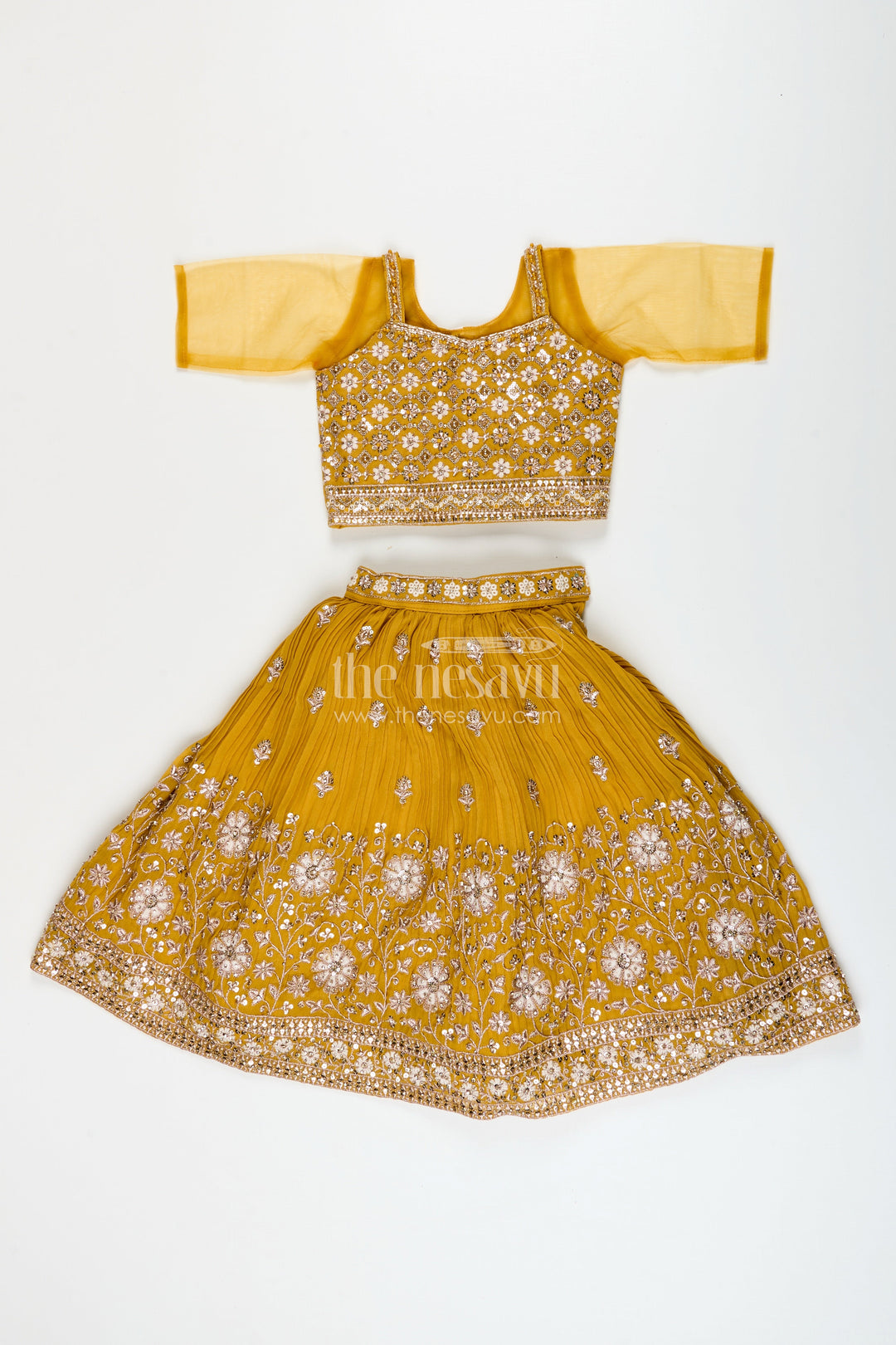 The Nesavu Girls Lehenga Choli Girls Georgette Lehenga Choli for Festive Events and Dance Programs Nesavu Nesavu girls pleated georgette lehenga choli embroidery  perfect weddings dance events