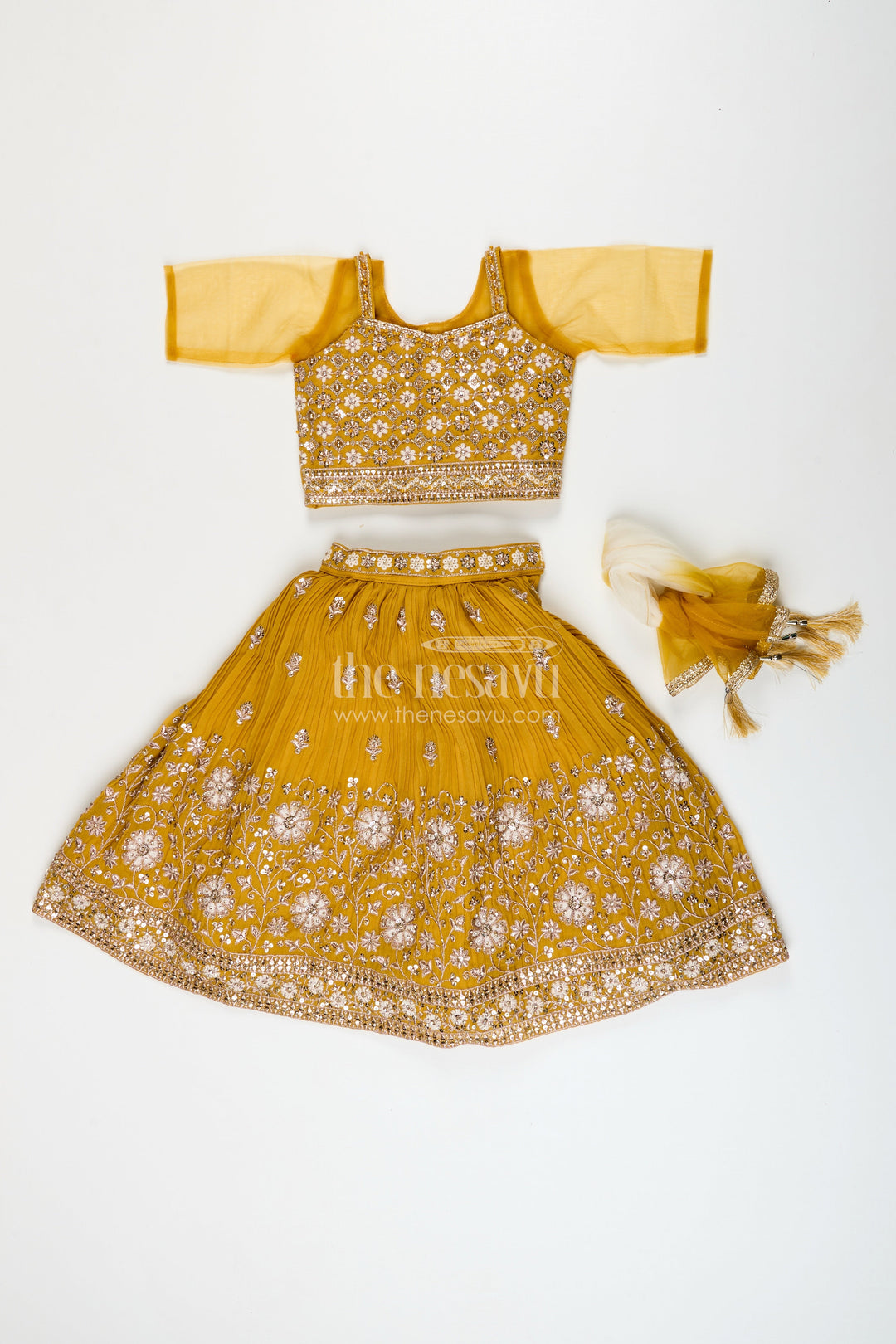 The Nesavu Girls Lehenga Choli Girls Georgette Lehenga Choli for Festive Events and Dance Programs Nesavu Nesavu girls pleated georgette lehenga choli embroidery  perfect weddings dance events