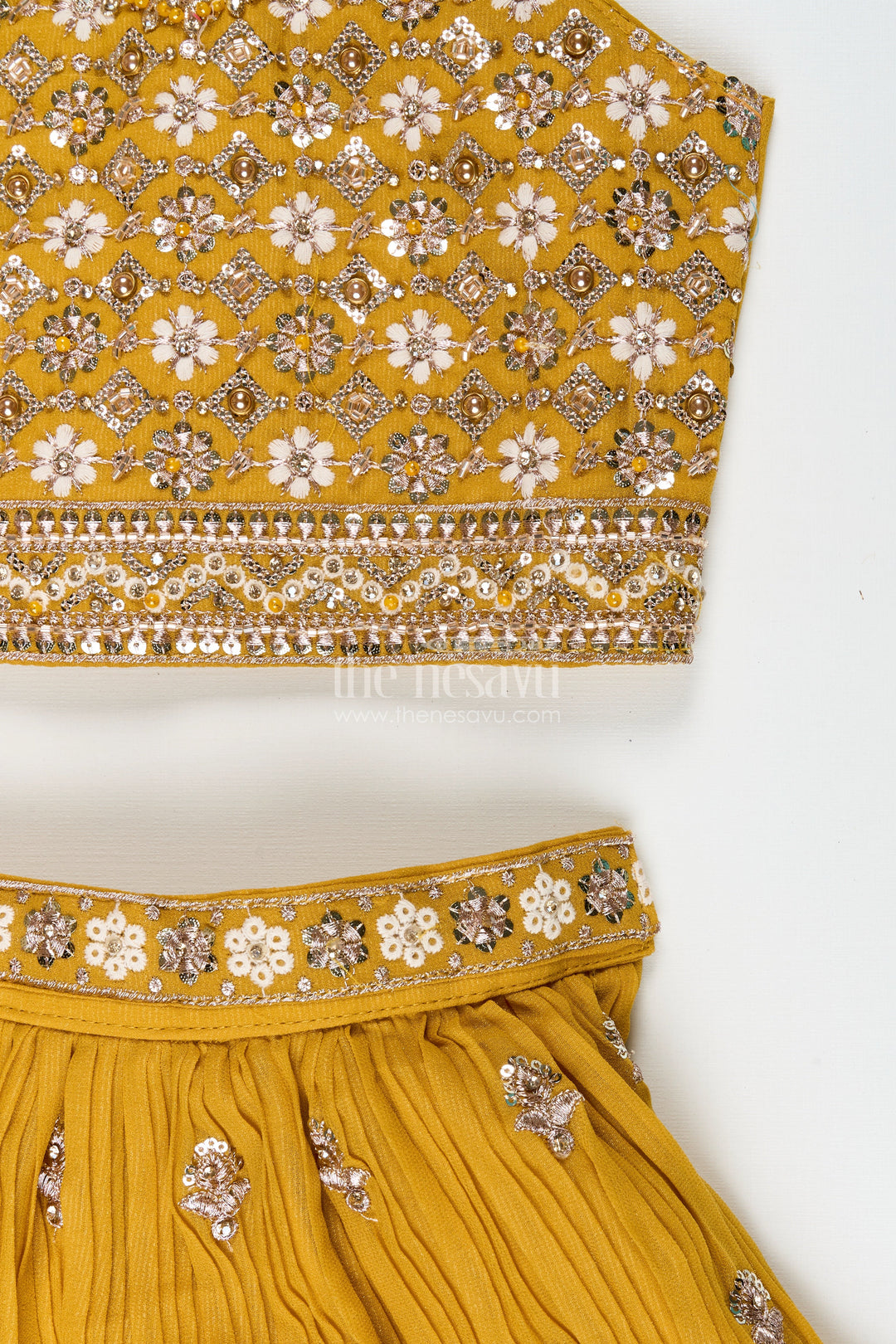 The Nesavu Girls Lehenga Choli Girls Georgette Lehenga Choli for Festive Events and Dance Programs Nesavu Nesavu girls pleated georgette lehenga choli embroidery  perfect weddings dance events