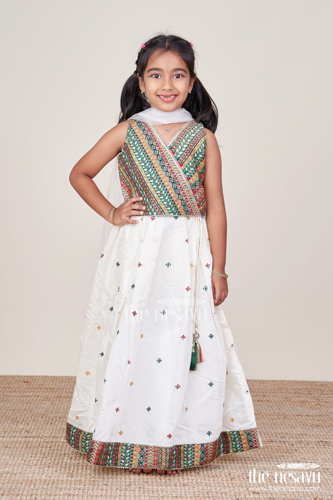 The Nesavu Girls Lehenga Choli Girls Georgette Lehenga Choli with Embroidered Blouse and Festive Tassels Nesavu 16 (1Y) / Green GL761A-16 Nesavu girls georgette lehenga choli embroidered blouse tassels  festive ethnic wear