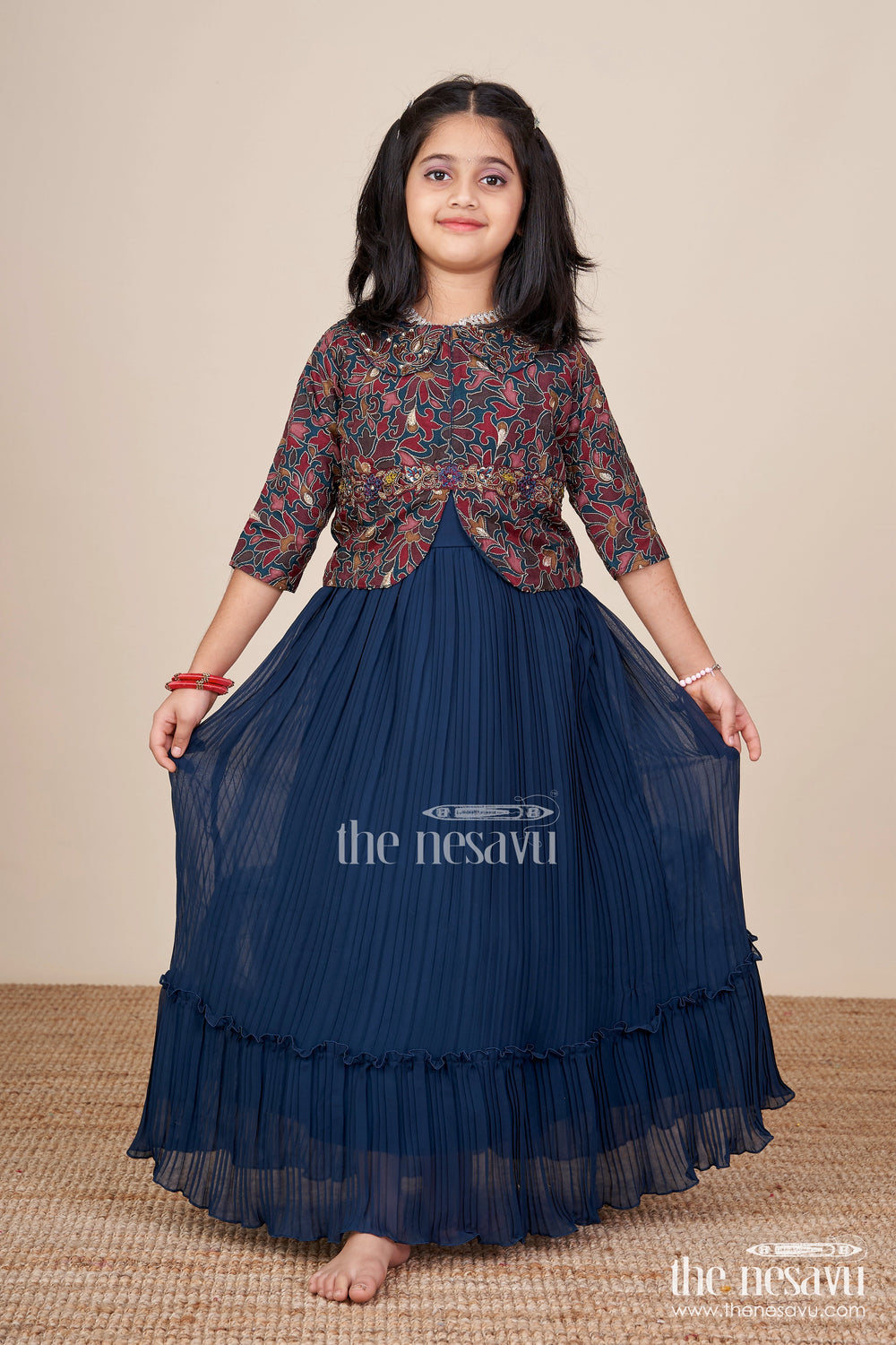 The Nesavu Girls Party Gown Girls Georgette Party Gown with Embroidered Designer Jacket Nesavu Nesavu girls georgette party gown embroidered jacket weddings festive occasions