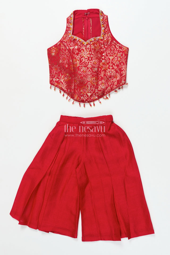 The Nesavu Girls Sharara / Plazo Set Girls Georgette Sharara Set for Parties and Ethnic Occasions Nesavu 16 (1Y) / Red GPS898A-16 Nesavu girls embroidered georgette sharara set weddings parties ethnic occasions