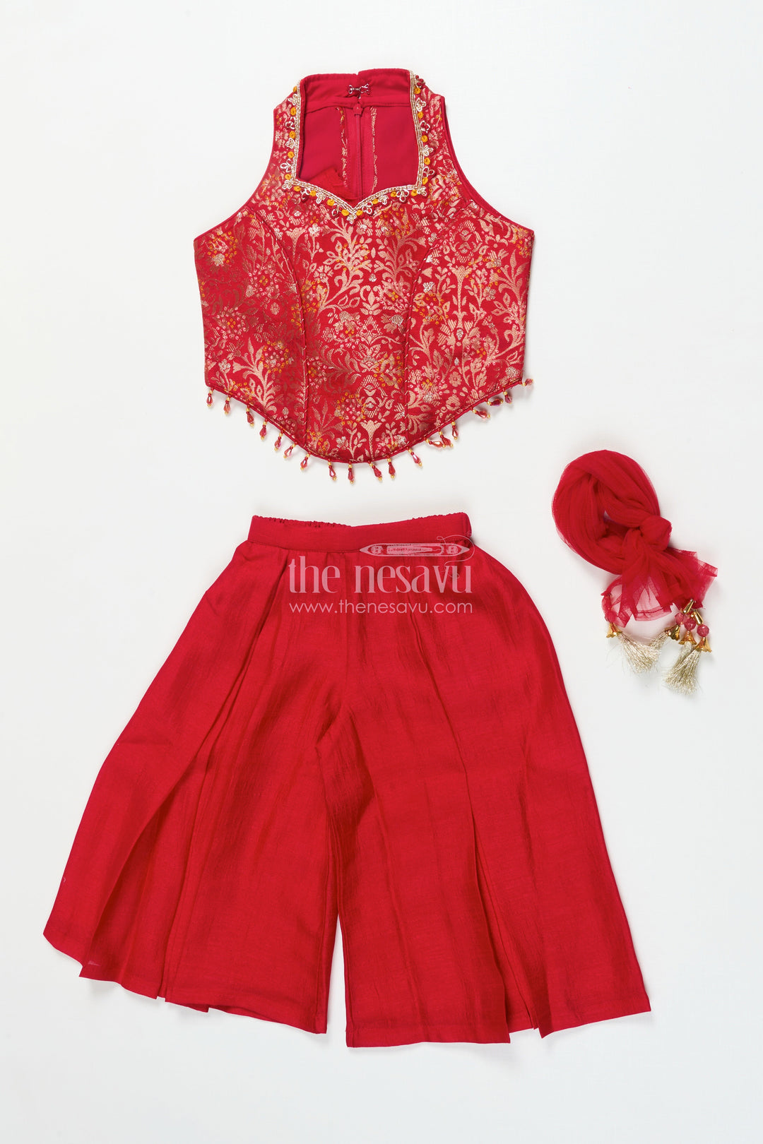 The Nesavu Girls Sharara / Plazo Set Girls Georgette Sharara Set for Parties and Ethnic Occasions Nesavu Nesavu girls embroidered georgette sharara set weddings parties ethnic occasions
