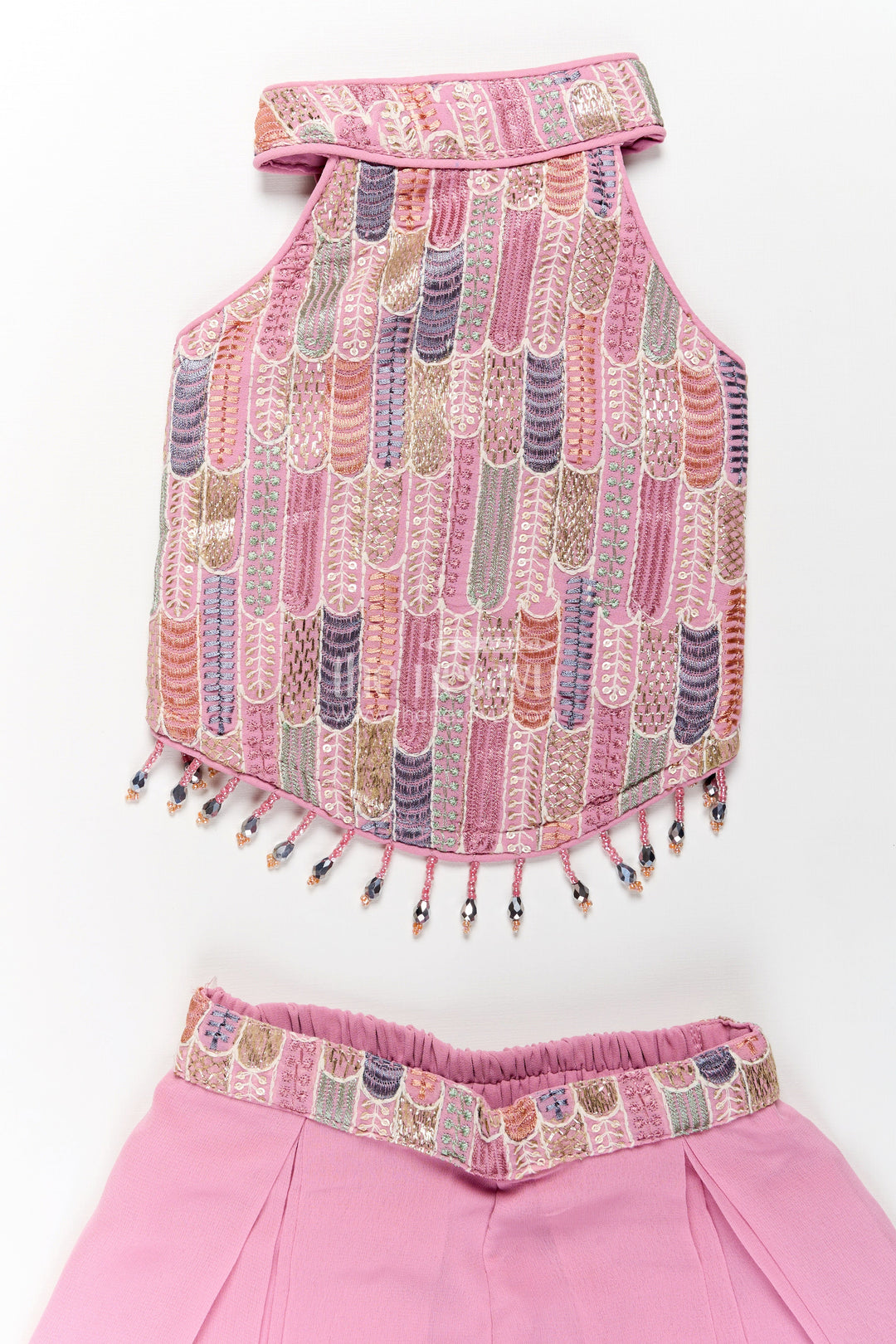 The Nesavu Girls Sharara / Plazo Set Girls Georgette Sharara Suit in Mauve with Embroidered Yoke and Palazzo Pants Set Nesavu Girls Georgette Sharara Suit Mauve Thread Embroidery Yoke Palazzo Dupatta Set | The Nesavu