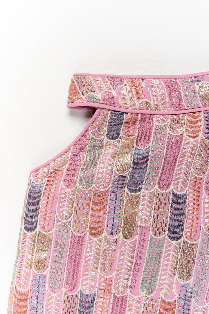 The Nesavu Girls Sharara / Plazo Set Girls Georgette Sharara Suit in Mauve with Embroidered Yoke and Palazzo Pants Set Nesavu Girls Georgette Sharara Suit Mauve Thread Embroidery Yoke Palazzo Dupatta Set | The Nesavu