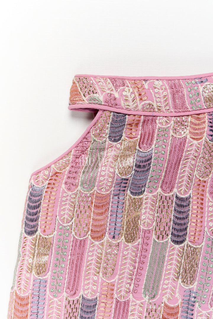 The Nesavu Girls Sharara / Plazo Set Girls Georgette Sharara Suit in Mauve with Embroidered Yoke and Palazzo Pants Set Nesavu Girls Georgette Sharara Suit Mauve Thread Embroidery Yoke Palazzo Dupatta Set | The Nesavu