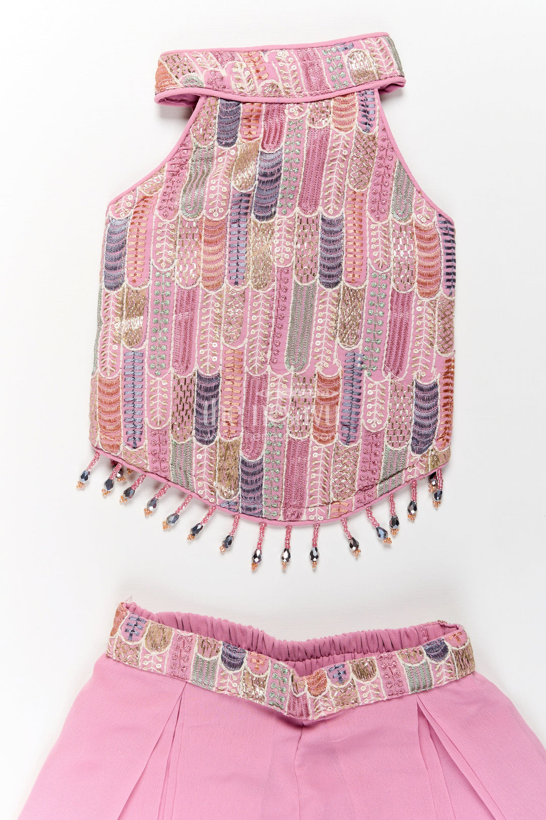 The Nesavu Girls Sharara / Plazo Set Girls Georgette Sharara Suit in Mauve with Embroidered Yoke and Palazzo Pants Set Nesavu Girls Georgette Sharara Suit Mauve Thread Embroidery Yoke Palazzo Dupatta Set | The Nesavu