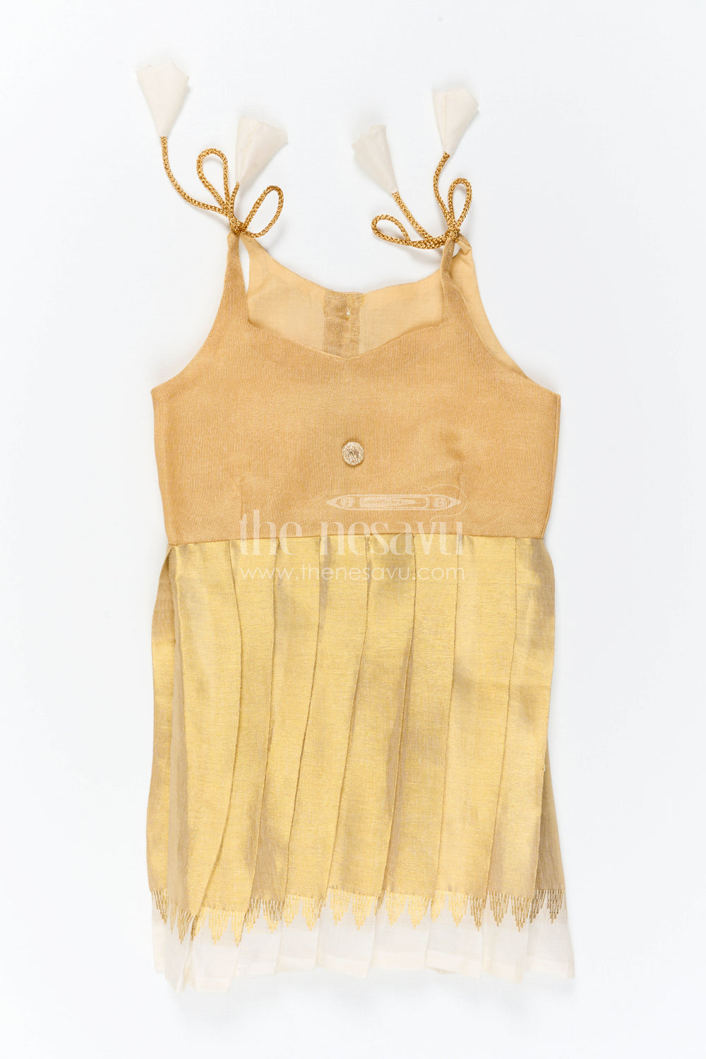 The Nesavu Tie-up Frock Girls Gold Tie up Frock for Festive Celebrations Nesavu Nesavu Girls Gold Tissue Silk Tie Up Frock For Birthdays And Festive Occasions