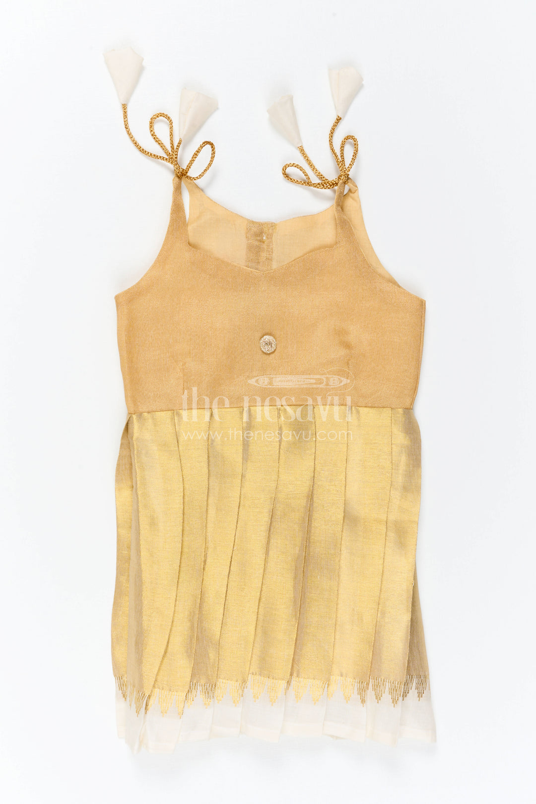 The Nesavu Tie-up Frock Girls Gold Tie up Frock for Festive Celebrations Nesavu Nesavu Girls Gold Tissue Silk Tie Up Frock For Birthdays And Festive Occasions