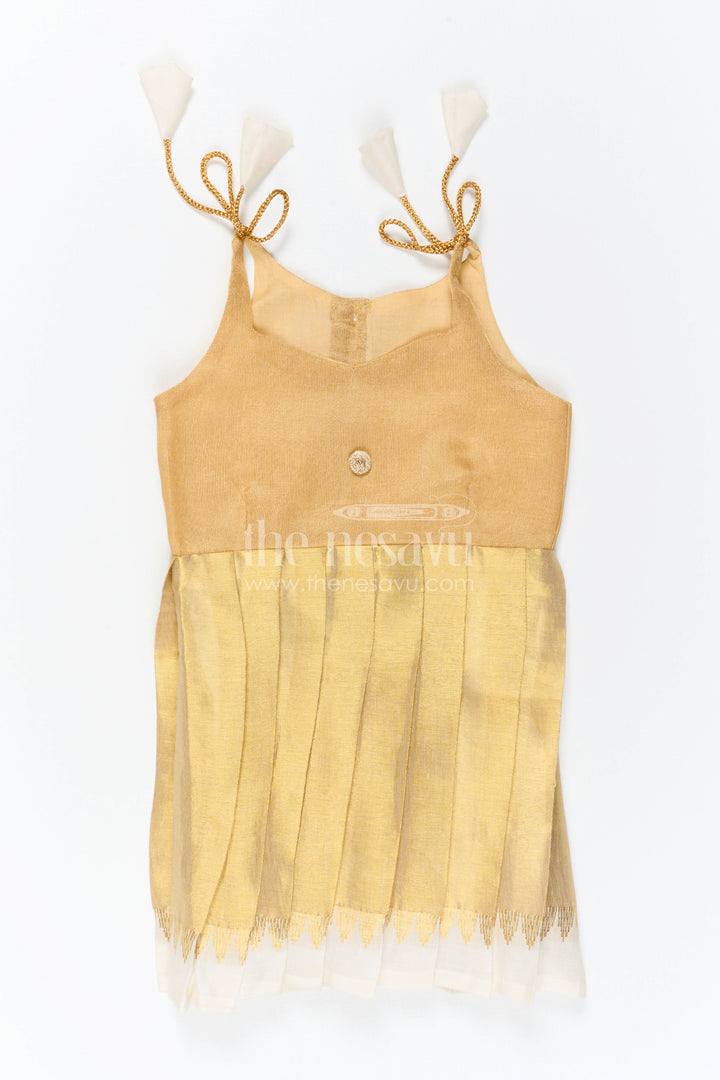 The Nesavu Tie-up Frock Girls Gold Tie up Frock for Festive Celebrations Nesavu Nesavu Girls Gold Tissue Silk Tie Up Frock For Birthdays And Festive Occasions