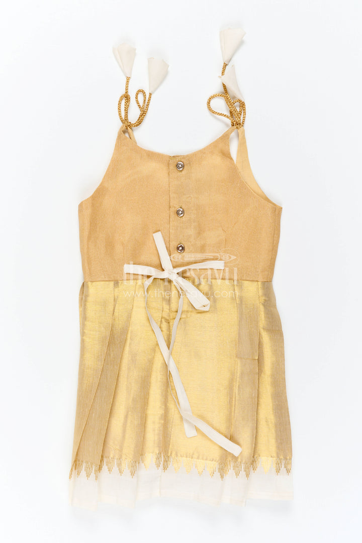 The Nesavu Tie-up Frock Girls Gold Tie up Frock for Festive Celebrations Nesavu Nesavu Girls Gold Tissue Silk Tie Up Frock For Birthdays And Festive Occasions
