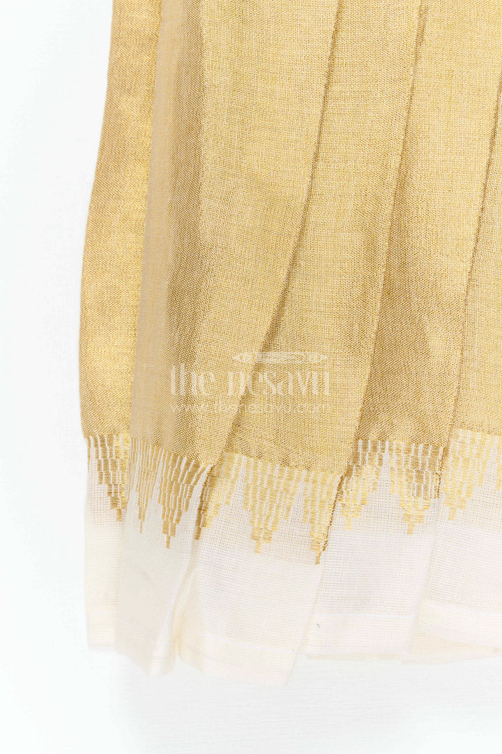 The Nesavu Tie-up Frock Girls Gold Tie up Frock for Festive Celebrations Nesavu Nesavu Girls Gold Tissue Silk Tie Up Frock For Birthdays And Festive Occasions