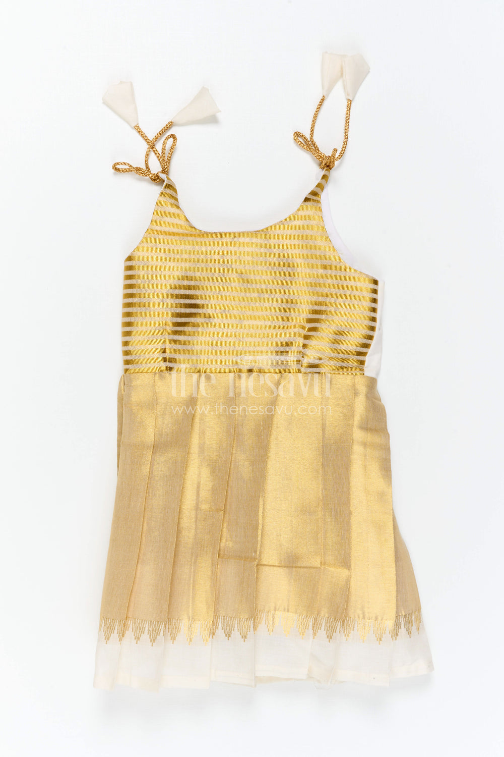 The Nesavu Tie-up Frock Girls Gold Tie up Frock for Festive Family Occasions Nesavu Nesavu Girls Gold Tissue Silk Tie Up Frock For Festive Birthdays And Family Events