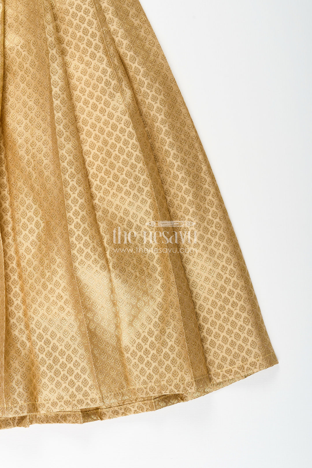 The Nesavu Girls Silk Gown Girls Golden Tissue Silk Anarkali Dress with Puff Sleeves and Beaded Waist Belt Nesavu Nesavu girls golden tissue silk anarkali with puff sleeves and bead-embellished waist belt