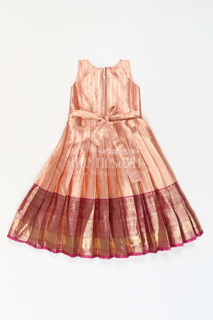The Nesavu Girls Silk Gown Girls Gown with Jacket for Wedding Celebrations Nesavu Nesavu Girls Gown With Jacket For Wedding Celebrations With Semi Banaras Border And Embroidery