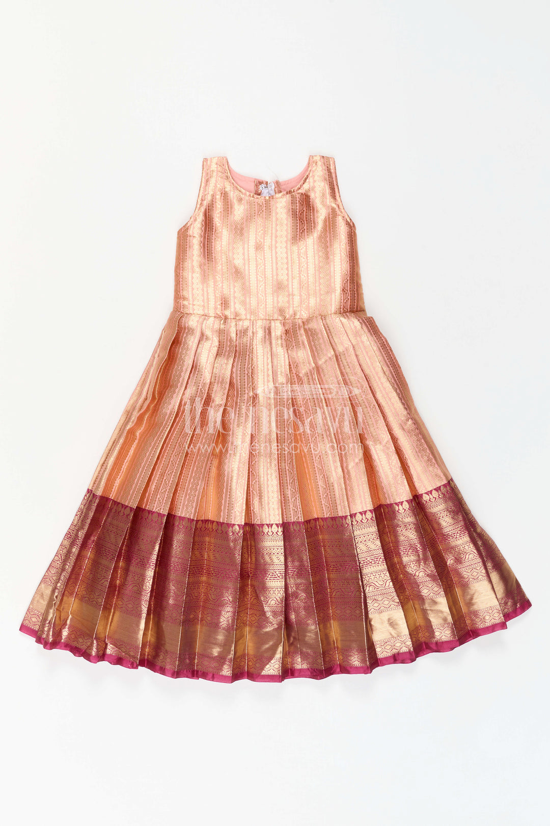 The Nesavu Girls Silk Gown Girls Gown with Jacket for Wedding Celebrations Nesavu Nesavu Girls Gown With Jacket For Wedding Celebrations With Semi Banaras Border And Embroidery