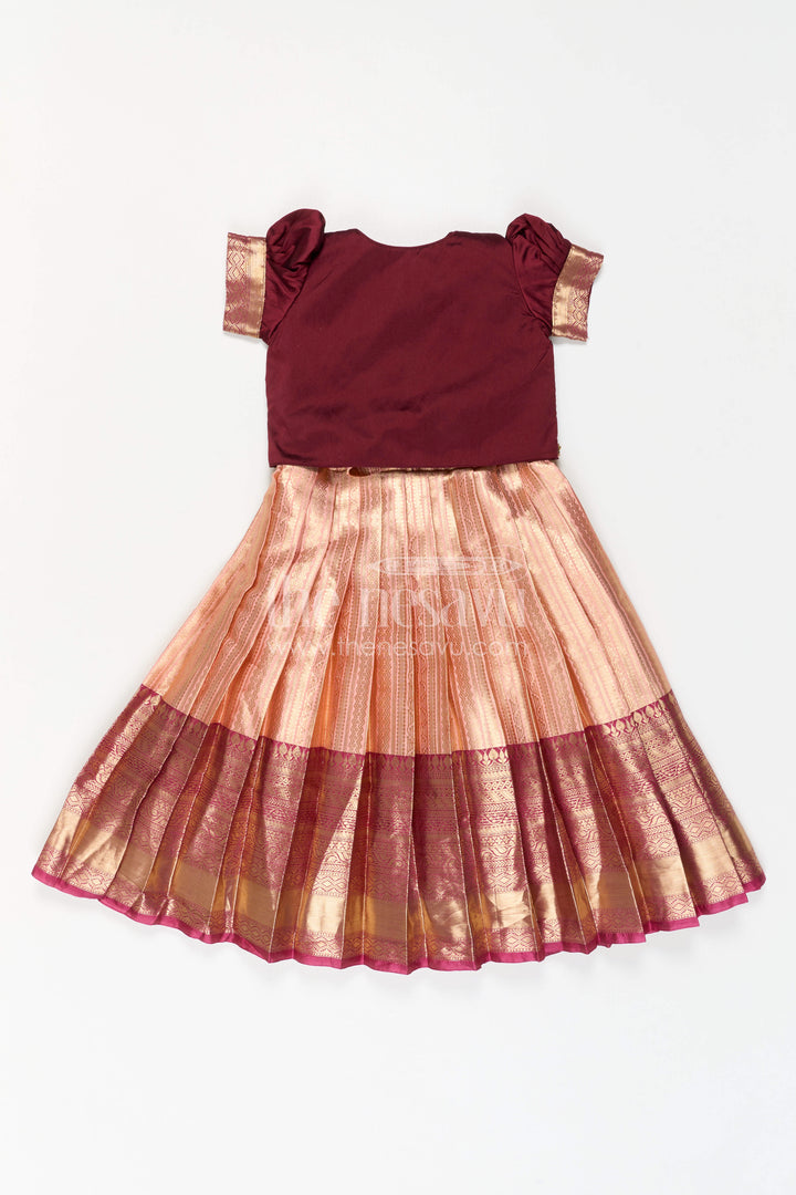 The Nesavu Girls Silk Gown Girls Gown with Jacket for Wedding Celebrations Nesavu Nesavu Girls Gown With Jacket For Wedding Celebrations With Semi Banaras Border And Embroidery