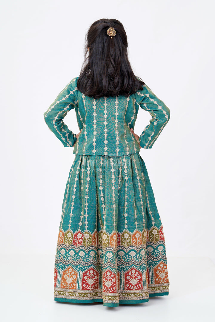 The Nesavu Girls Lehenga Choli Girls Green 10 Sal Ki Bacchi Ka Lehenga with Viscose Tissue Silk and Designer Embroidery Nesavu Girls Green Lehenga Choli 10 Year Old Tissue Silk Jacket Designer Embroidery | The Nesavu