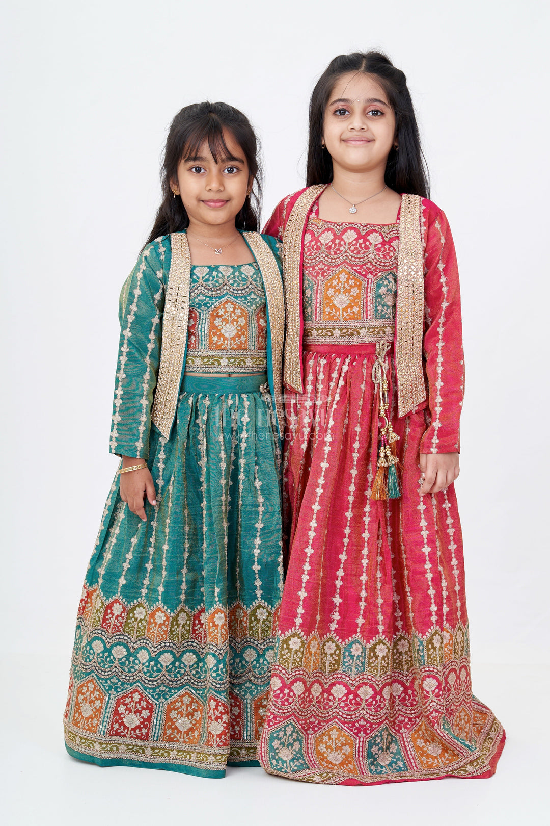 The Nesavu Girls Lehenga Choli Girls Green 10 Sal Ki Bacchi Ka Lehenga with Viscose Tissue Silk and Designer Embroidery Nesavu Girls Green Lehenga Choli 10 Year Old Tissue Silk Jacket Designer Embroidery | The Nesavu
