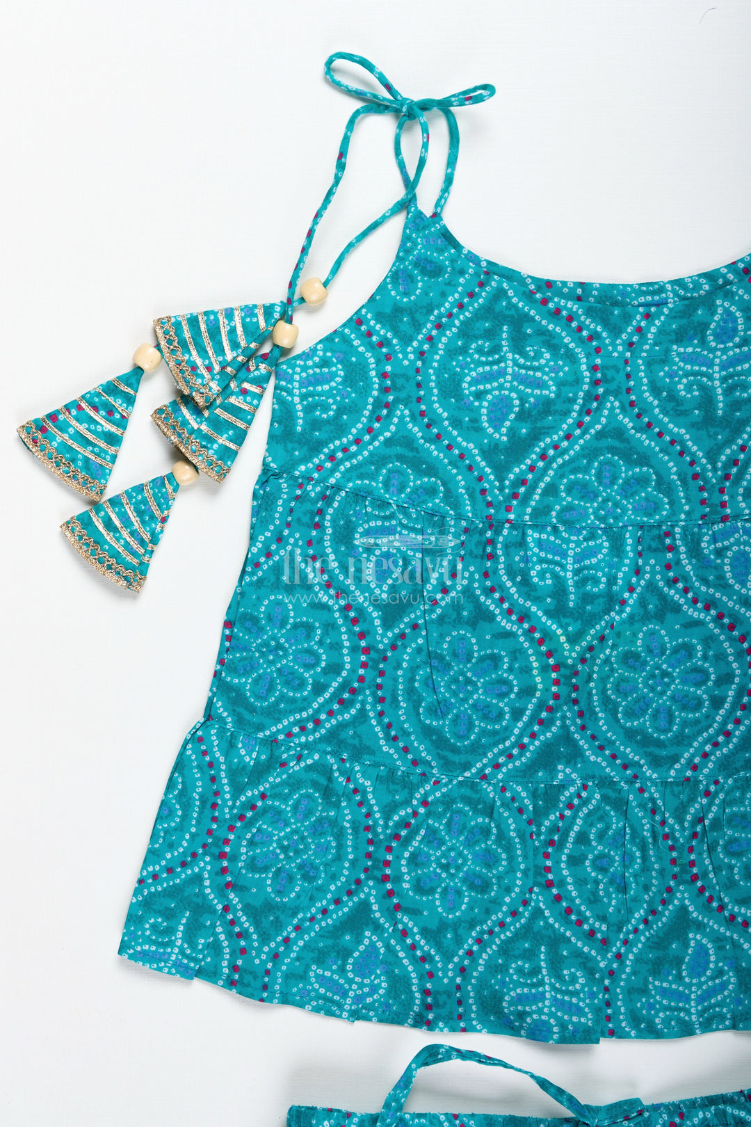 The Nesavu Girls Casual Set Girls Green Casual Cotton Sharara Set for Everyday Ethnic Comfort Nesavu Nesavu Girls Green Cotton Sharara Set Printed Halter Top Ethnic Casual Wear