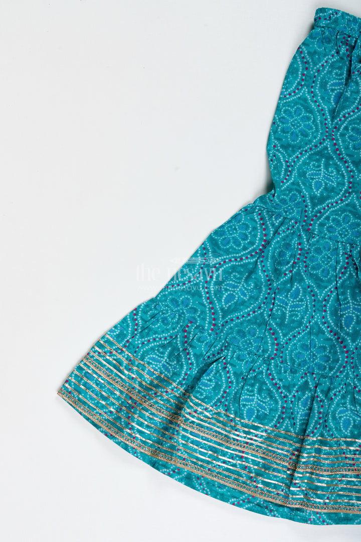 The Nesavu Girls Casual Set Girls Green Casual Cotton Sharara Set for Everyday Ethnic Comfort Nesavu Nesavu Girls Green Cotton Sharara Set Printed Halter Top Ethnic Casual Wear