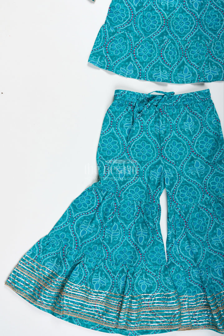 The Nesavu Girls Casual Set Girls Green Casual Cotton Sharara Set for Everyday Ethnic Comfort Nesavu Nesavu Girls Green Cotton Sharara Set Printed Halter Top Ethnic Casual Wear