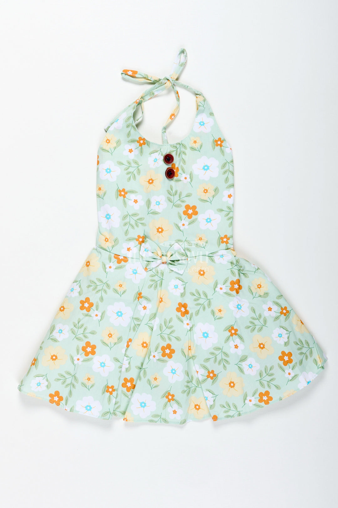 The Nesavu Girls Cotton Frock Girls Green Cotton Frock with Halter Neck and Floral Print for Summer Events Nesavu 20 (3Y) / Green GFC1887A-20 Nesavu Green Halter Neck Frock Toddler Girls Cotton Floral Dress Summer Events