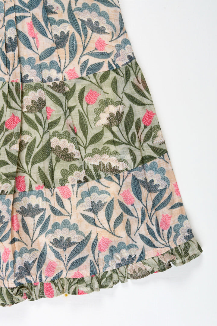 The Nesavu Girls Cotton Frock Girls Green Cotton Frock with Kantha Inspired Motifs and Playful Flair in Fancy Frock Design Style Nesavu Nesavu Girls Green Cotton Frock Kantha Embroidery Motifs Ruffle Details fancy frock design