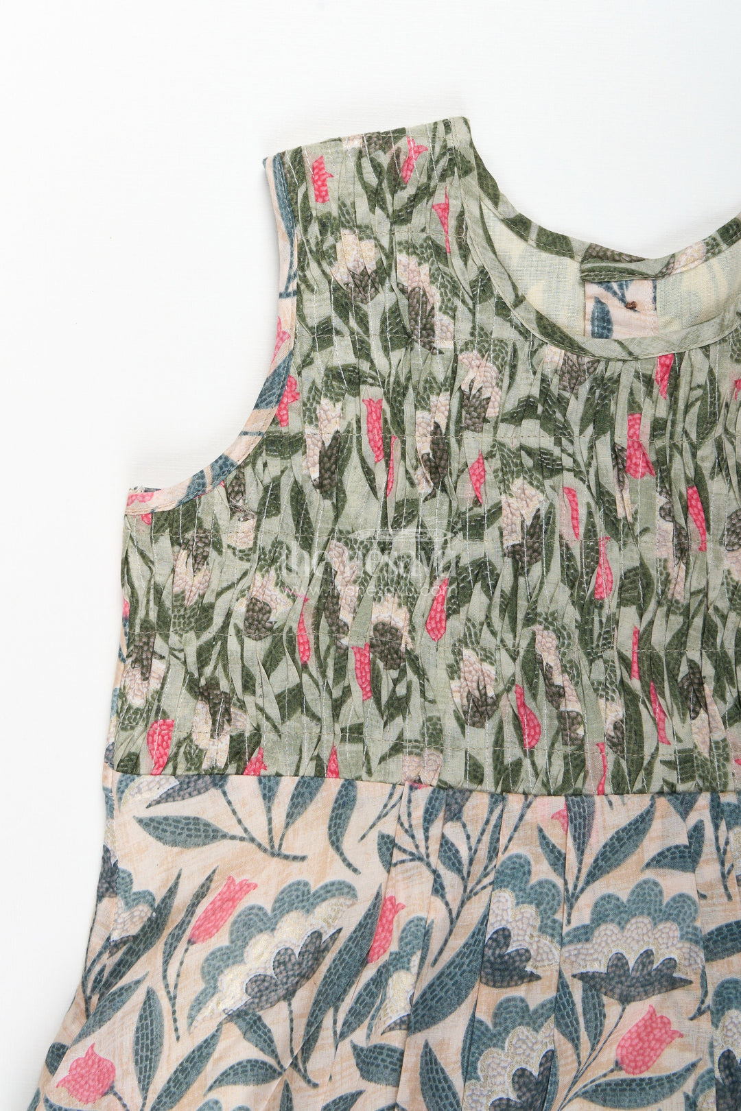 The Nesavu Girls Cotton Frock Girls Green Cotton Frock with Kantha Inspired Motifs and Playful Flair in Fancy Frock Design Style Nesavu Nesavu Girls Green Cotton Frock Kantha Embroidery Motifs Ruffle Details fancy frock design